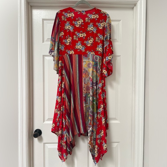 Umgee Womens Boho Patchwork Handkerchief Hem Midi Maxi Button Dress Size Large - Picture 2 of 5